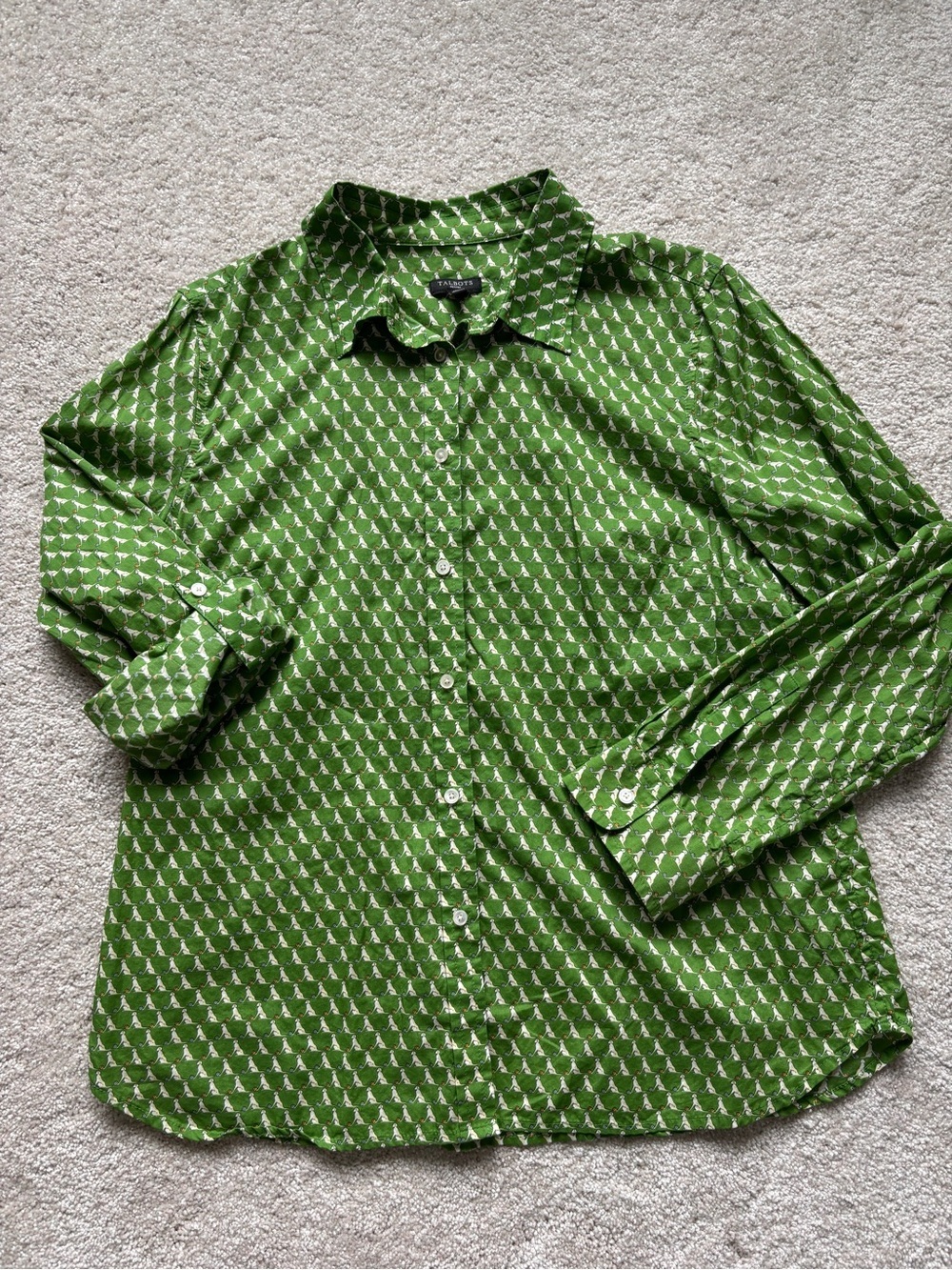 Talbots Green Novelty Dog-Print Button Shirt - Picture 2 of 10